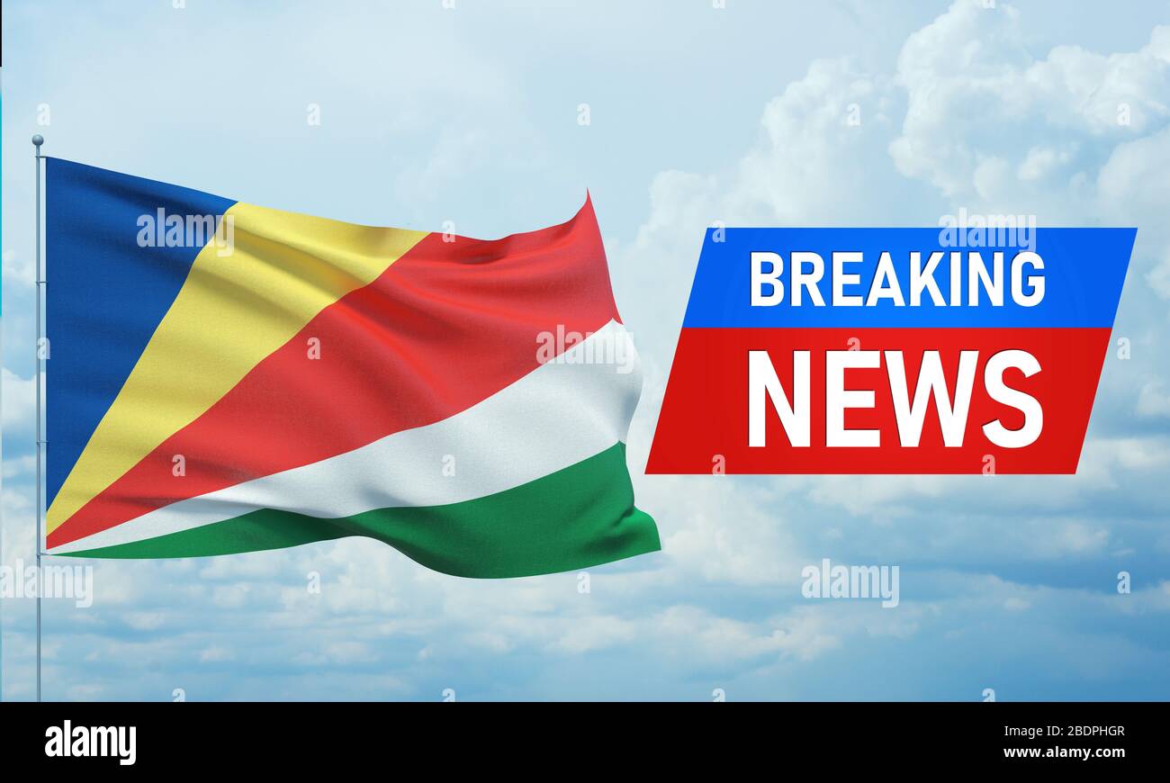 Dernières nouvelles. Nouvelles du monde avec backgorund agitant le drapeau national des Seychelles. Illustration tridimensionnelle. Banque D'Images