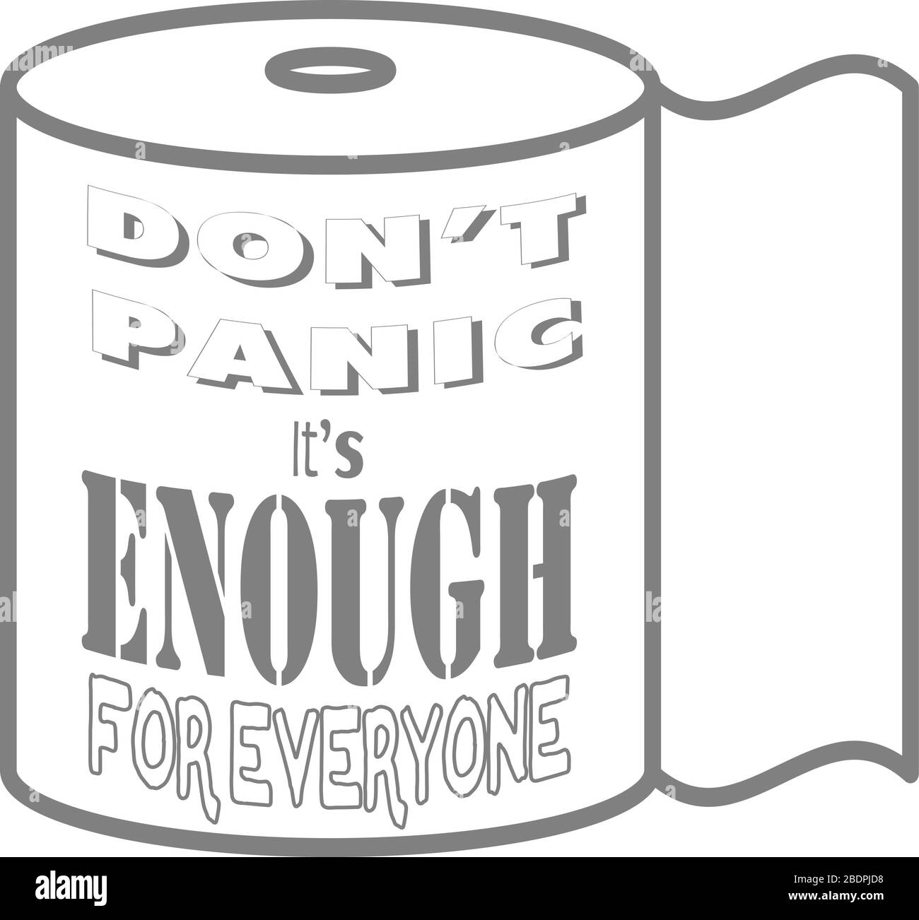 Illustration drôle de l'achat de panique avec le rouleau de papier toilette et le texte 'ne pas paniquer, il suffit pour tout le monde' Illustration de Vecteur