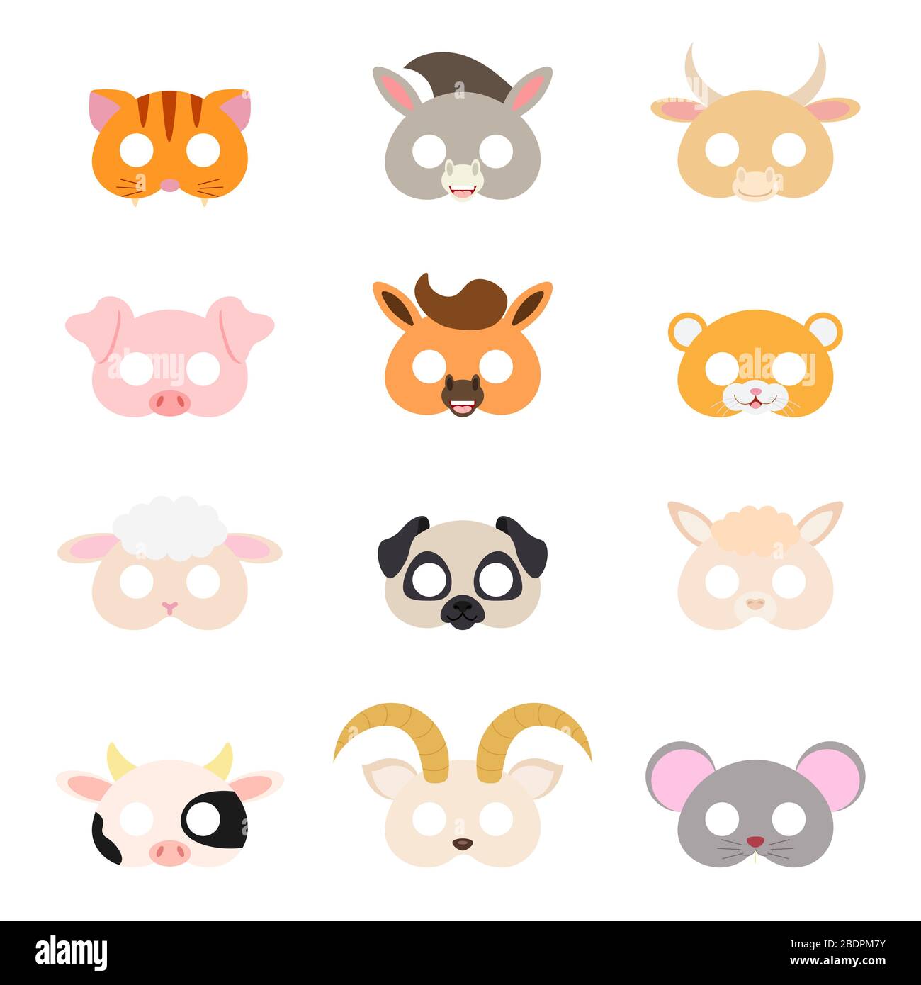 Ensemble de masques animaux assortis, jouets de bricolage, masque de déguisements, fournitures de fête, articles de fête d'anniversaire, accessoires de jeu, accessoires de stand photo pour enfants Illustration de Vecteur