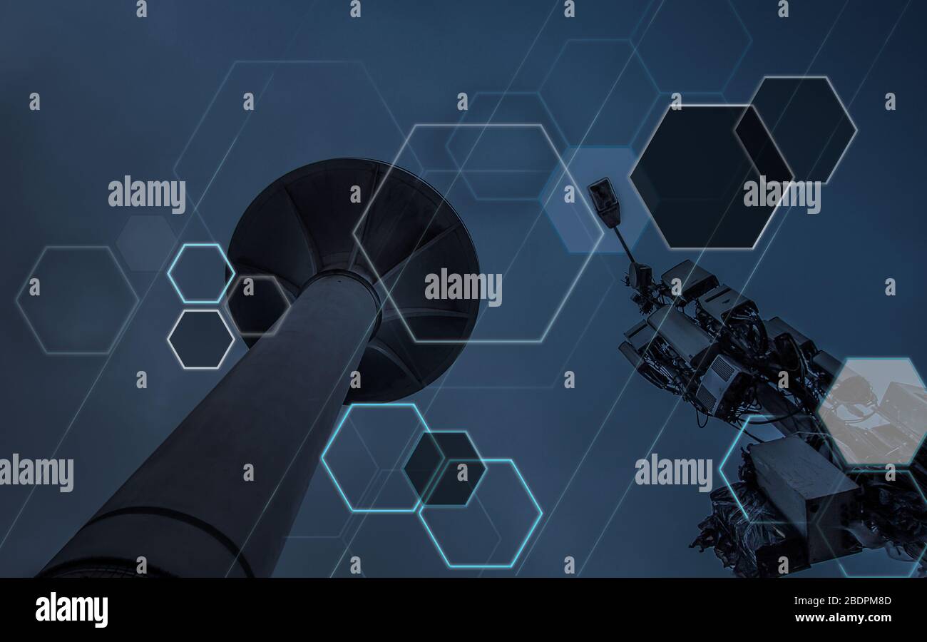 Image de fond pour les technologies de l'information et des télécommunications , les villes intelligentes, les transports intelligents, 5 G, les concepts d'ingénierie structurale. Banque D'Images