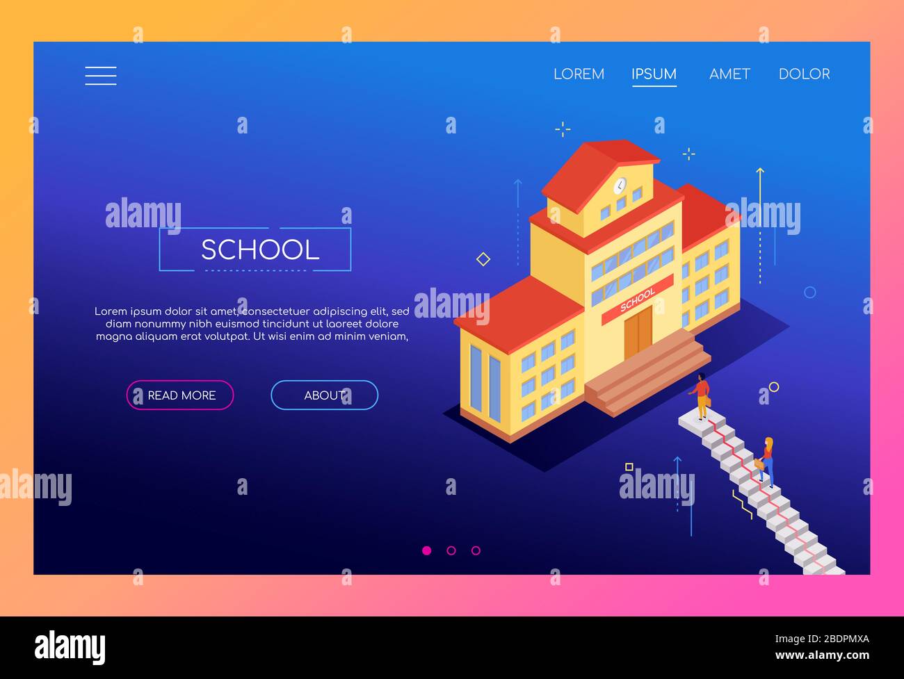 Concept d'école - bannière web moderne de vecteur isométrique Illustration de Vecteur