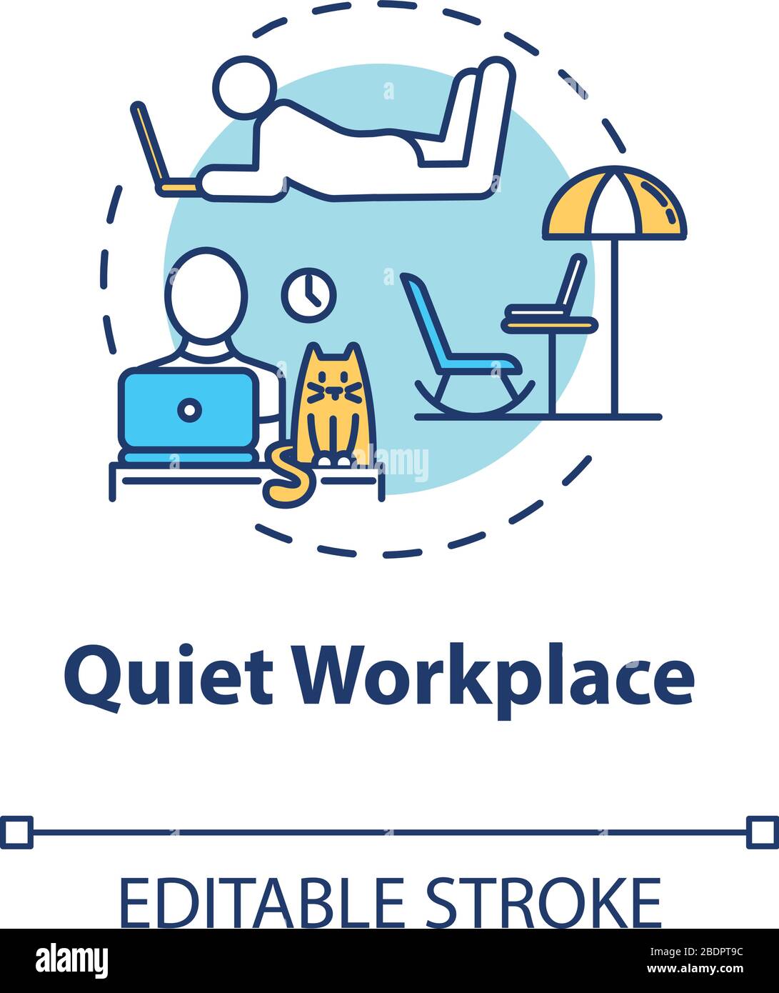 Icône de concept de poste de travail silencieux. Espace de travail personnel. Travail à distance. Travaillez confortablement à la maison. Illustration d'une ligne mince de l'idée de quarantaine. Vecteur isolé Illustration de Vecteur