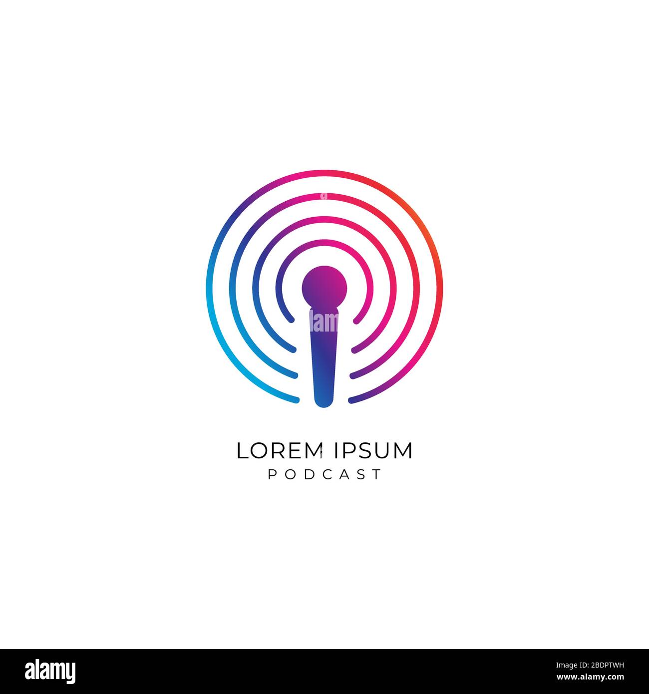 Modèle coloré de logo de podcast. Icône de microphone avec illustration de la courbe de signal. Magenta, violet, couleur de gradation bleue Illustration de Vecteur