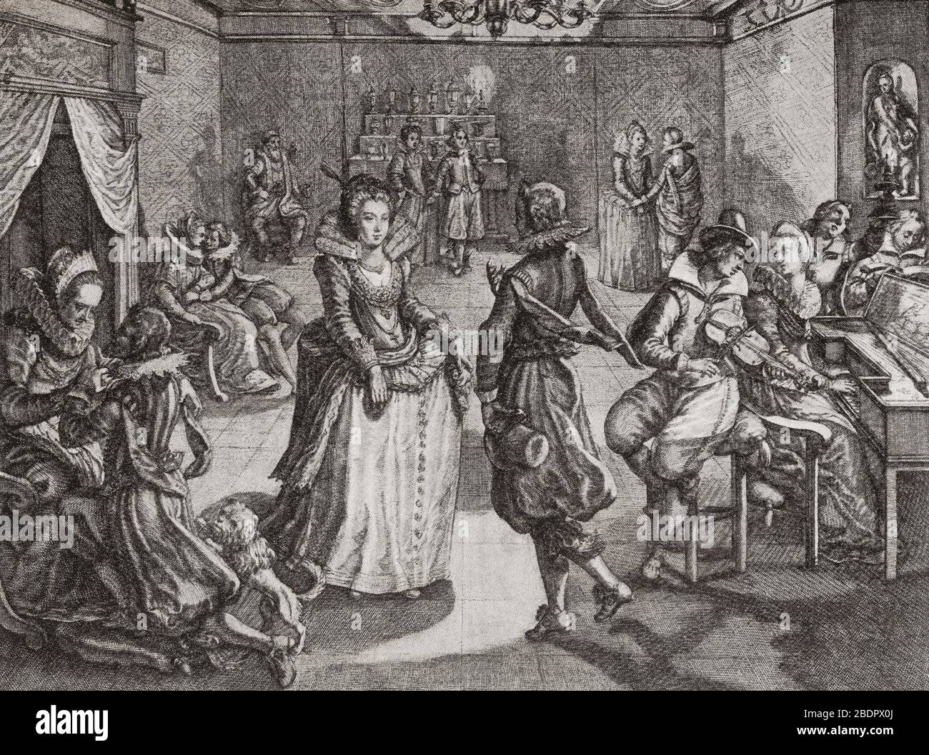 Une soirée de danse, après une œuvre de Crispijn van de Passe The Elder, ou de Passe. De modes et manières, publié 1925 Banque D'Images