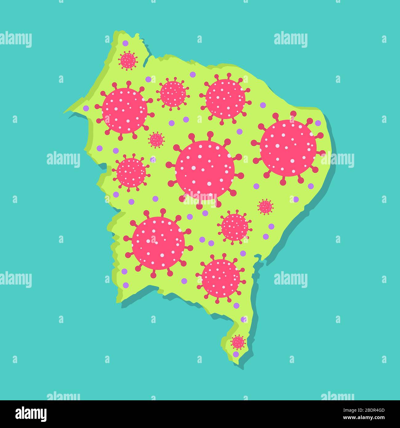 Carte du nord-est du Brésil avec virus. Épidémie de coronavirus dans la région brésilienne. Conceptuel. Illustration de Vecteur