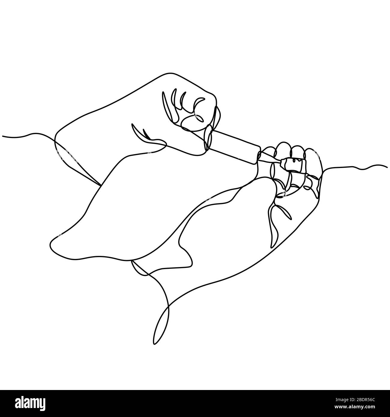 Seringue à la main. Une ligne dessinant un objet vectoriel isolé à la main sur un arrière-plan blanc Illustration de Vecteur