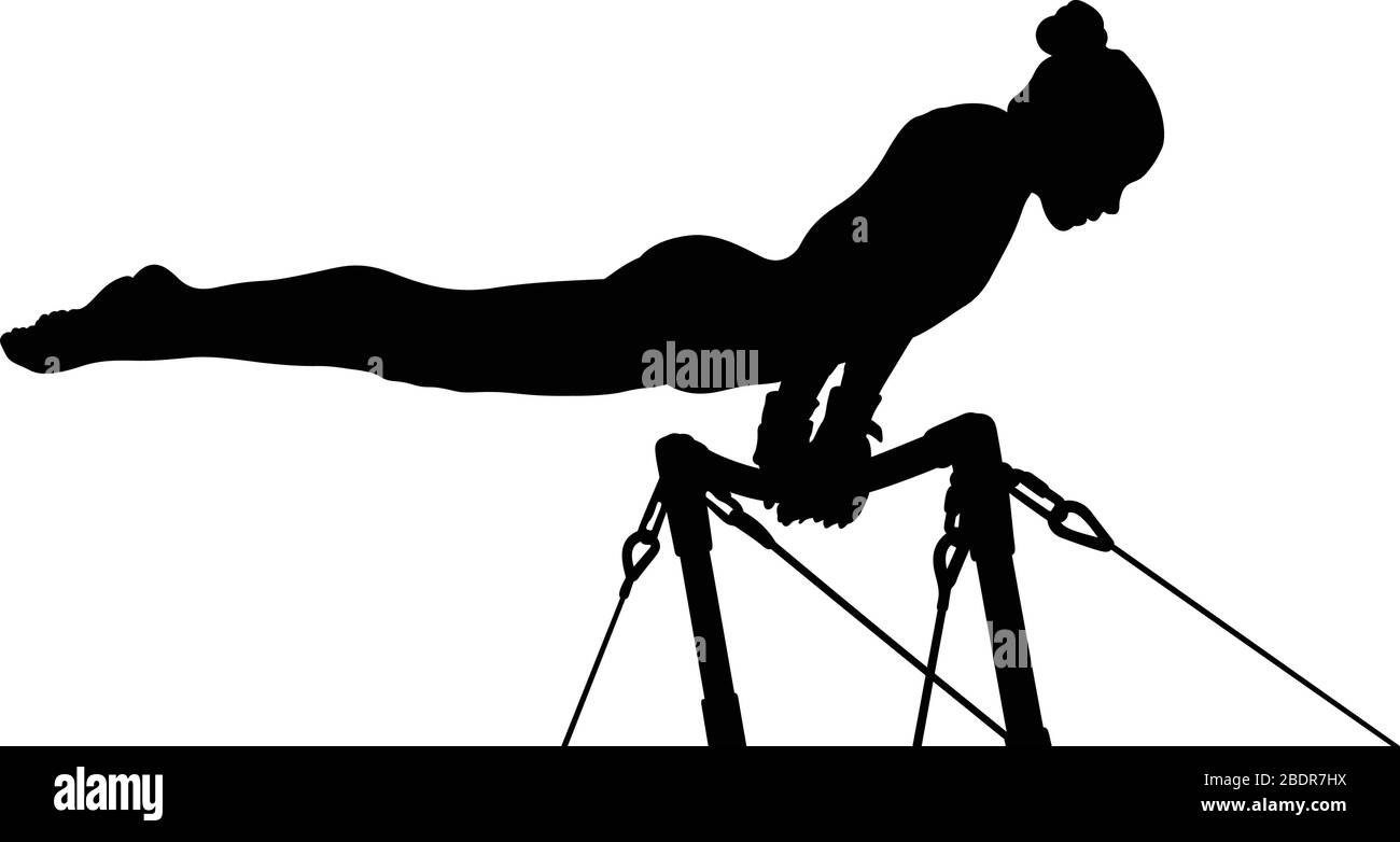 exercice de gymnastique de fille sur des barres inégales gymnastique. silhouette noire Illustration de Vecteur