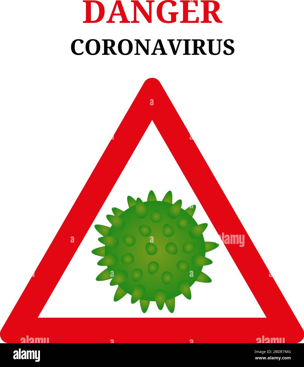 Danger coronavirus. Modèle abstrait du nouveau coronavirus ncov-2019. Signe de triangle rouge verrouillé par le coronavirus. Concept de microbiologie et de virologie. Illustration de Vecteur