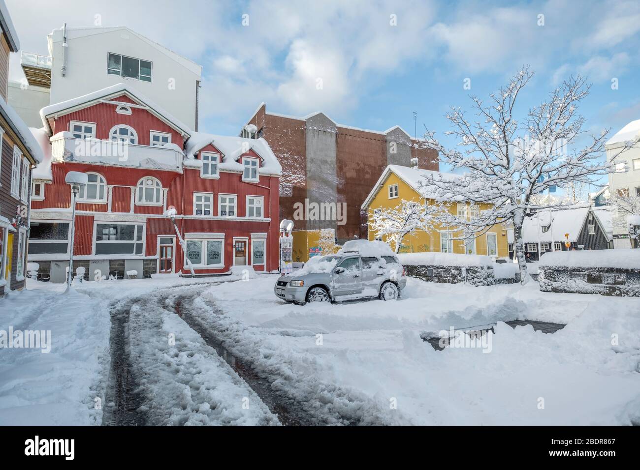Centre-ville de Reykjavik enneigé. Islande Banque D'Images