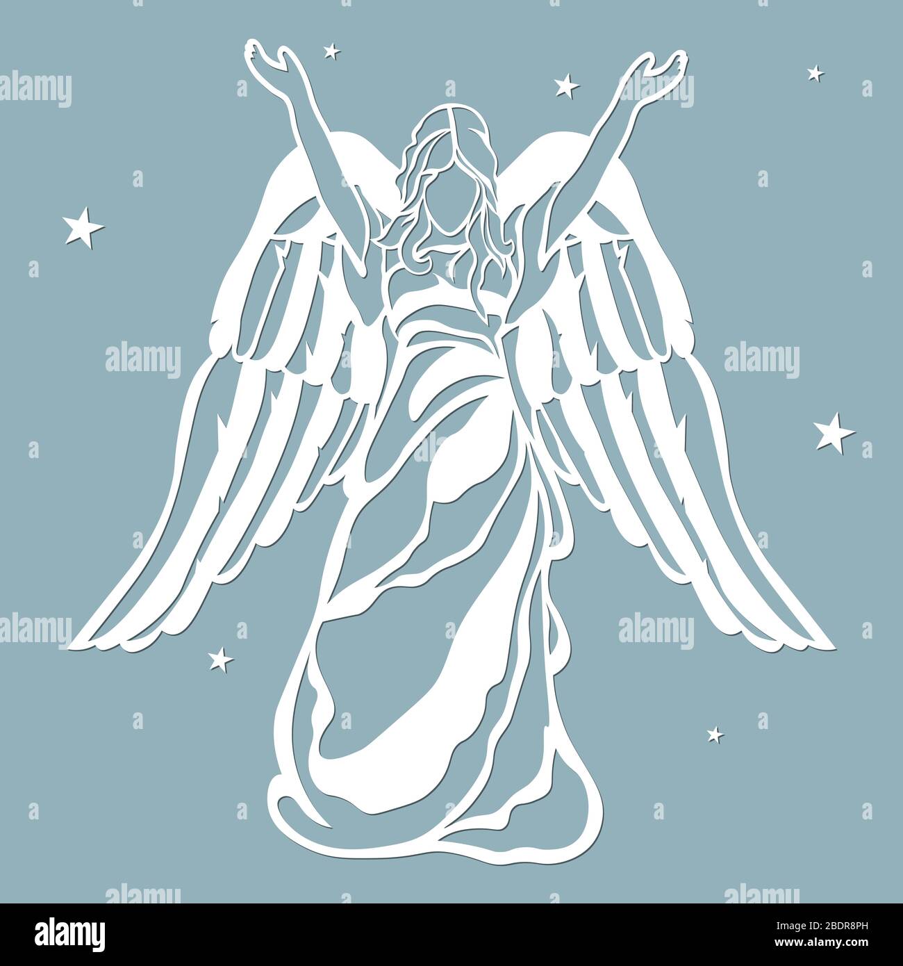 L'icône, un motif d'ange, a tenu ses mains. Gabarit pour la découpe au laser et le traceur. Illustration de Vecteur