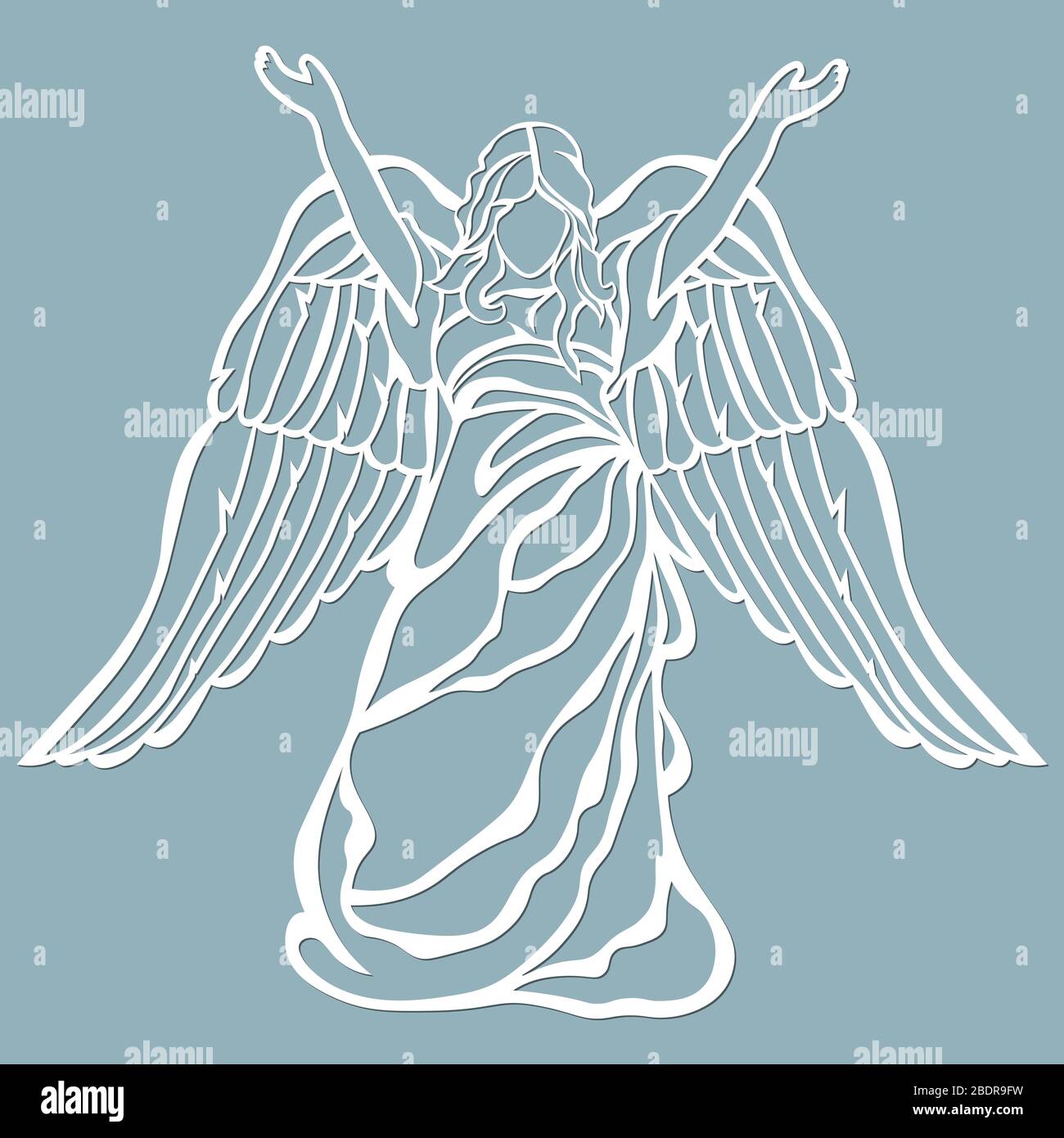 L'icône, un motif d'ange, a tenu ses mains. Gabarit pour la découpe au laser et le traceur. Illustration de Vecteur