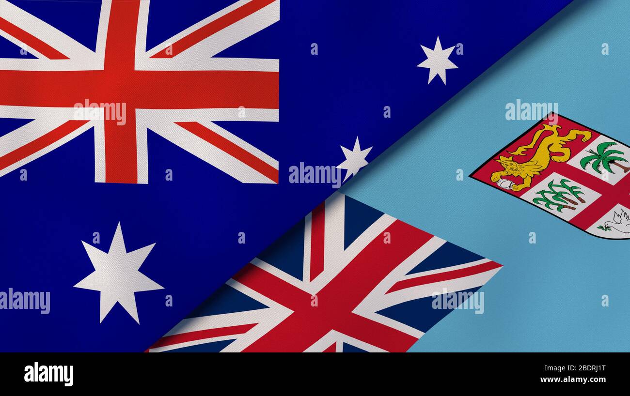 Deux drapeaux d'Etats d'Australie et de Fidji. Expérience professionnelle de haute qualité. illustration tridimensionnelle Banque D'Images