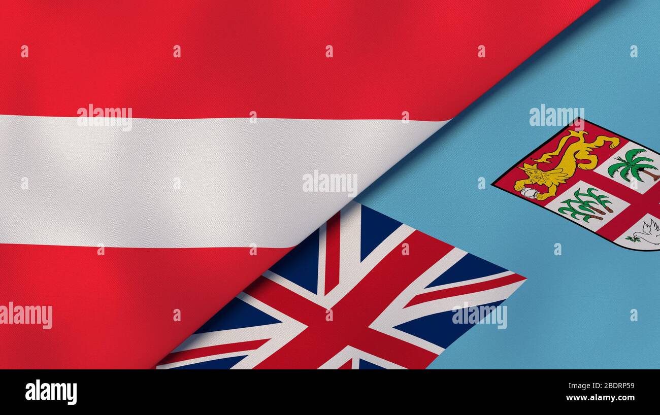 Deux drapeaux d'Etats d'Autriche et de Fidji. Expérience professionnelle de haute qualité. illustration tridimensionnelle Banque D'Images