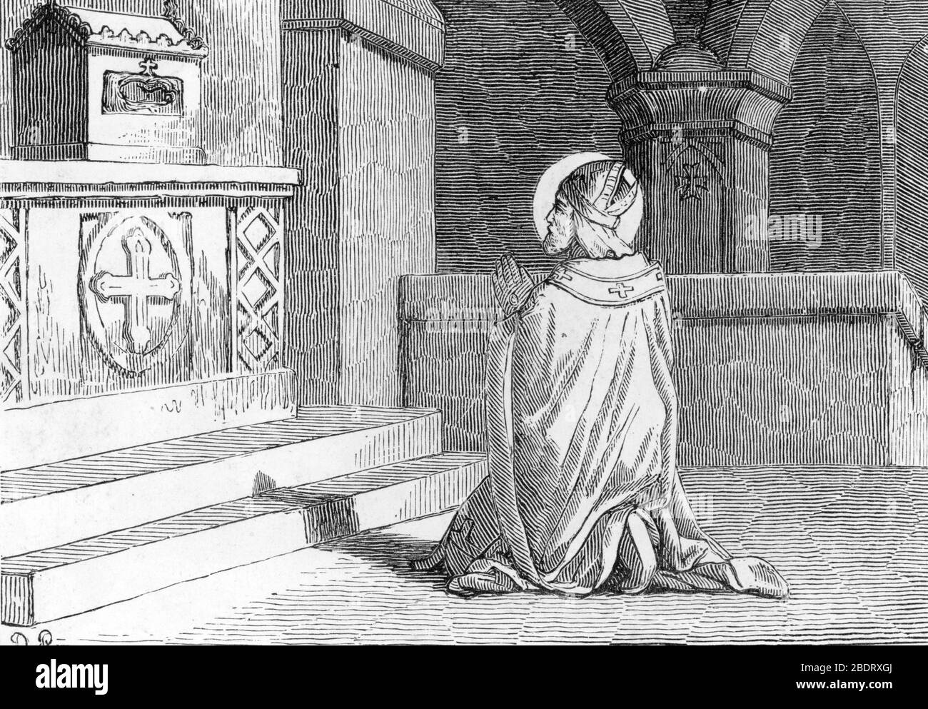 Représentation de Saint Perpeus (Saint Perpetue ou Perpet) eveque de Tours (mort en 490) Gravure de la collection privée du XIXe siècle Banque D'Images