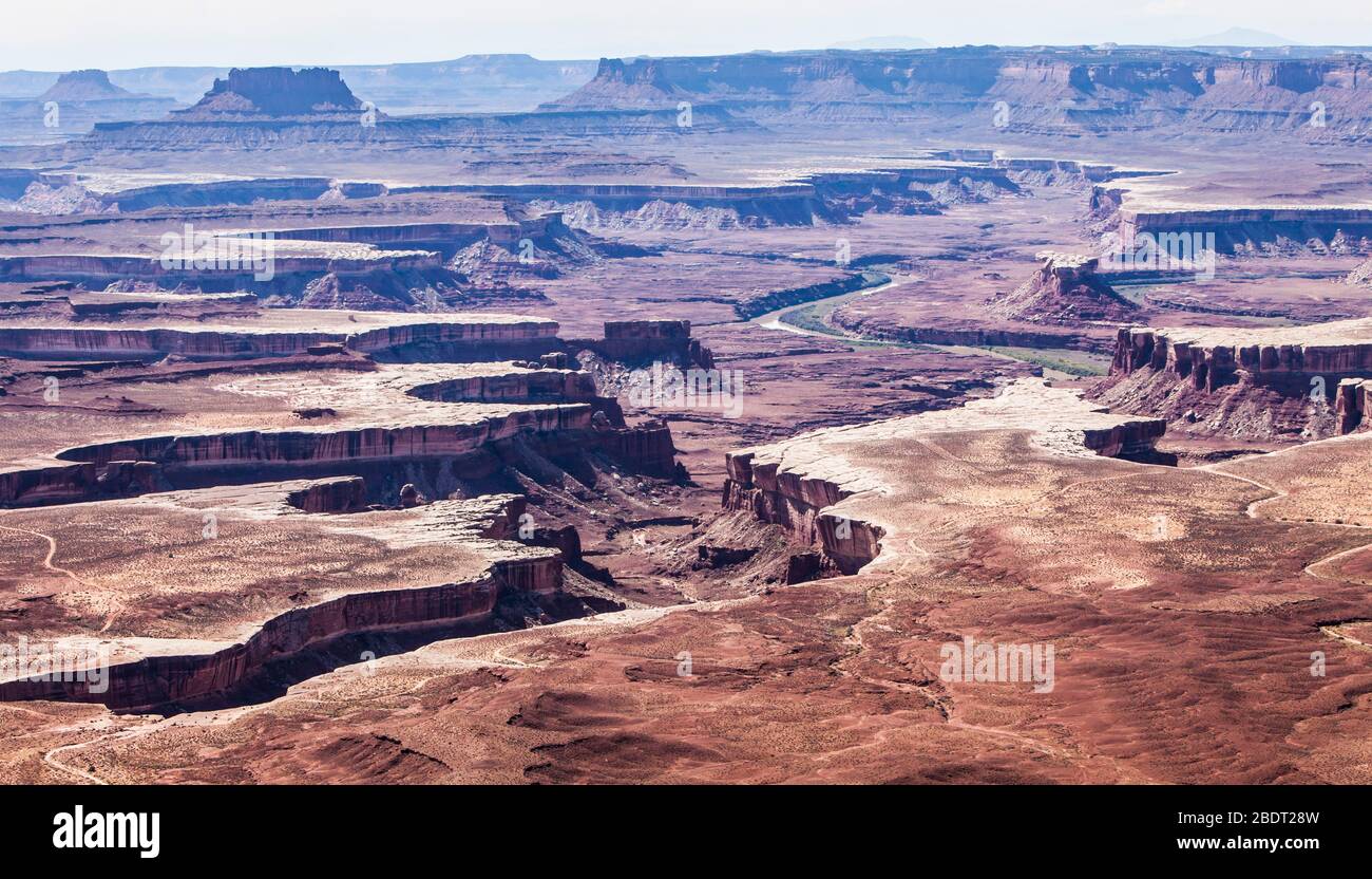 Vue sur la rivière verte dans le parc national de Canyonlands, île dans le quartier Sky, Utah, États-Unis. Banque D'Images