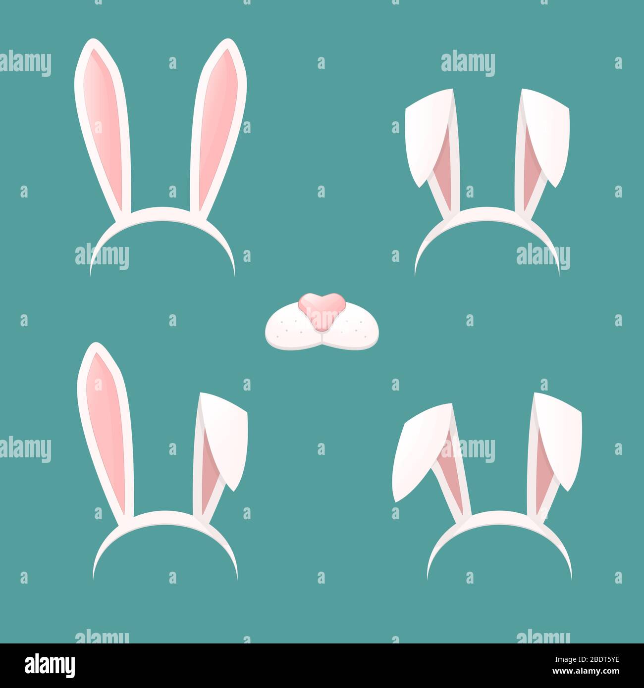 Bunny entend l'illustration vectorielle flatset d'icônes sur un fond bleu Illustration de Vecteur