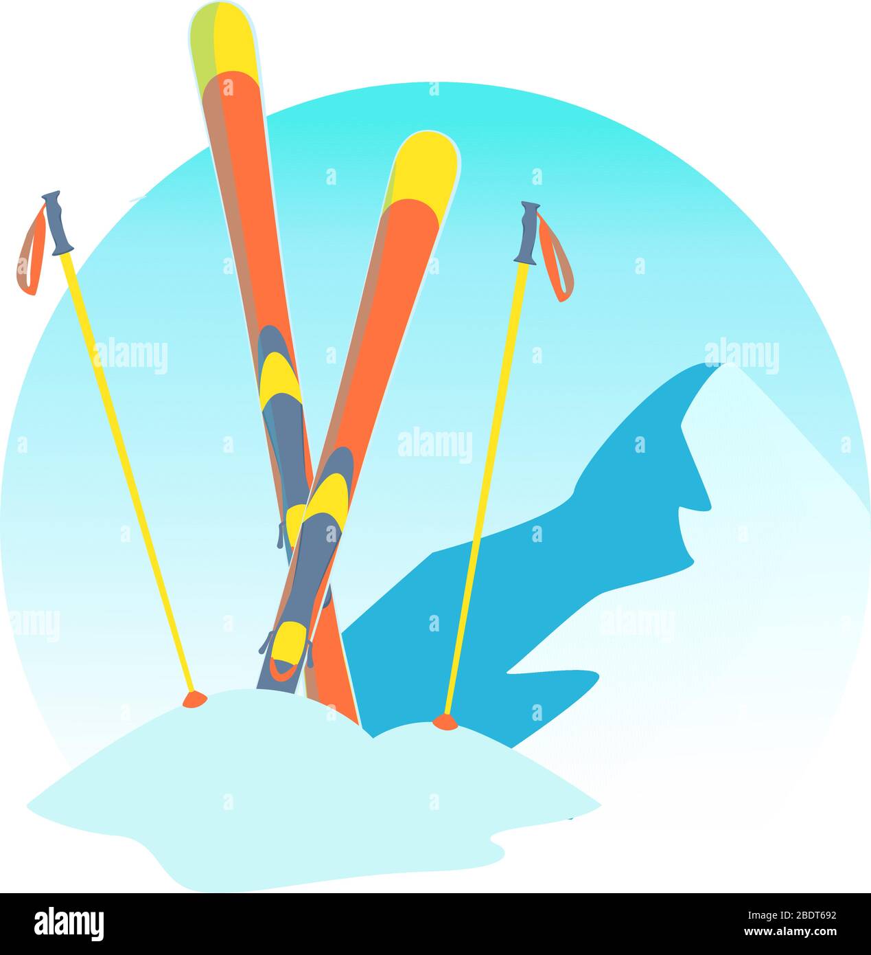 Illustration du parcours de ski dans un style de dessin animé. Bannière de station de ski vecteur isolé. Logo neige sur la montagne. Emblème de l'activité sportive en hiver. Badge à icône plat pour la course à pied. Illustration de Vecteur