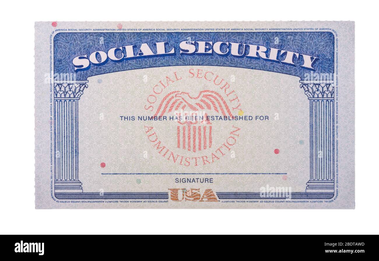 Carte de sécurité sociale américaine vide et vide isolée sur fond blanc Banque D'Images