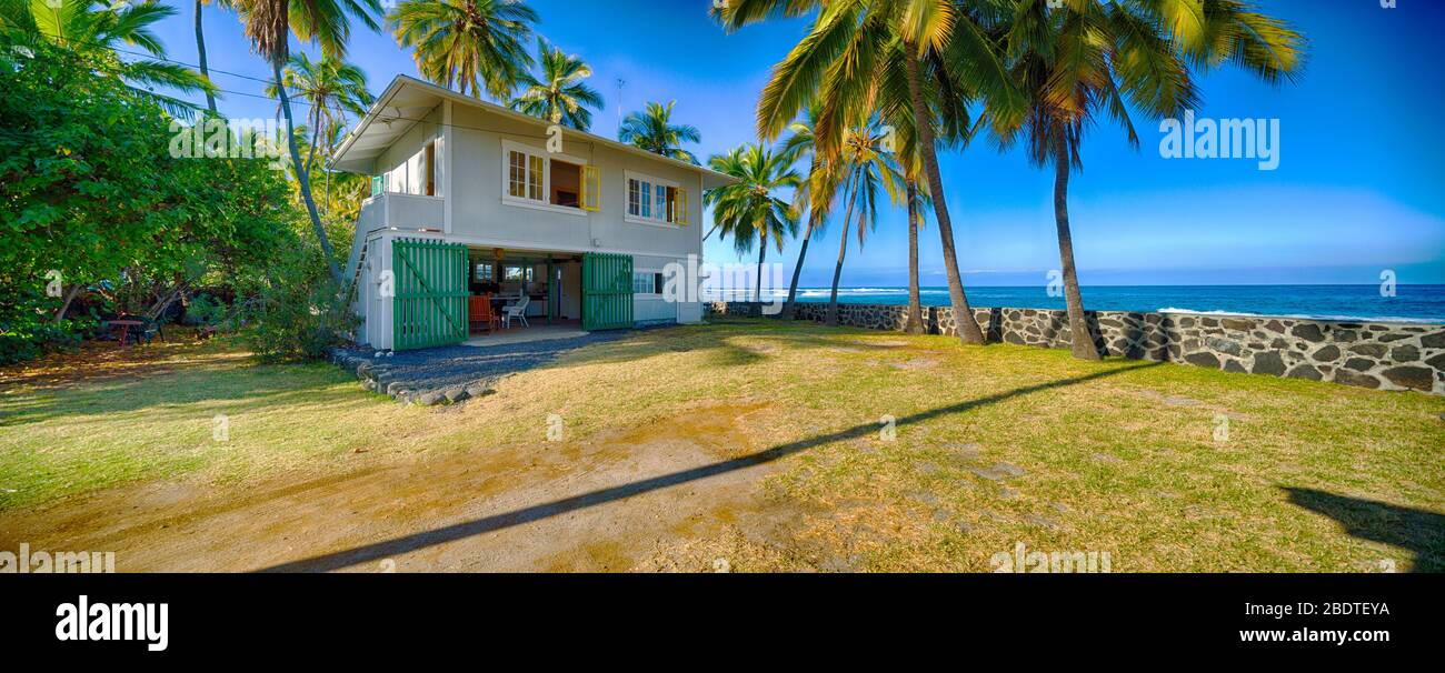 Beach House (propriété libérée) près de Keei Beach sur la baie de Kealakekua, South Kona, Hawaï Banque D'Images