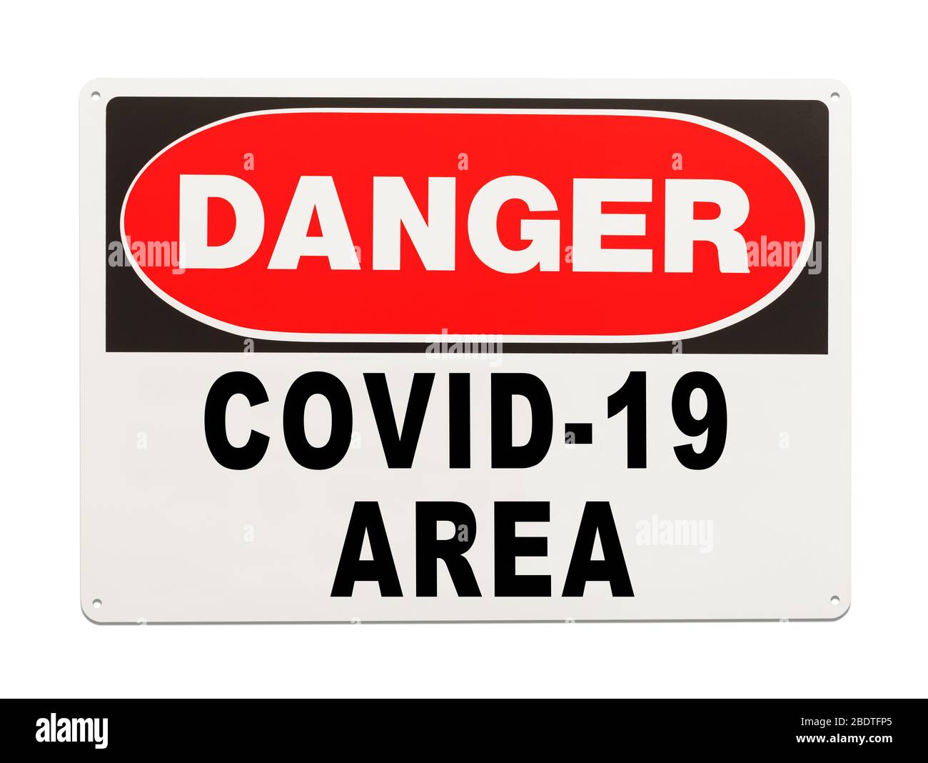 Danger COVID-19 panneau de zone isolé sur fond blanc. Banque D'Images