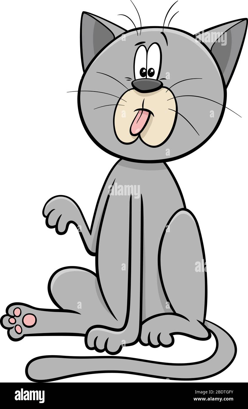 Dessin animé Illustration de drôle de chat gris tacheté ou de chat de chat Comic de Kitten Illustration de Vecteur