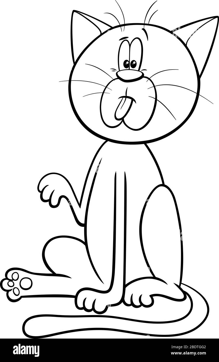 Black and White Cartoon Illustration of Funny Starkled Gray Cat or Kitten Comic Animal Character Coloring Book Page Illustration de Vecteur