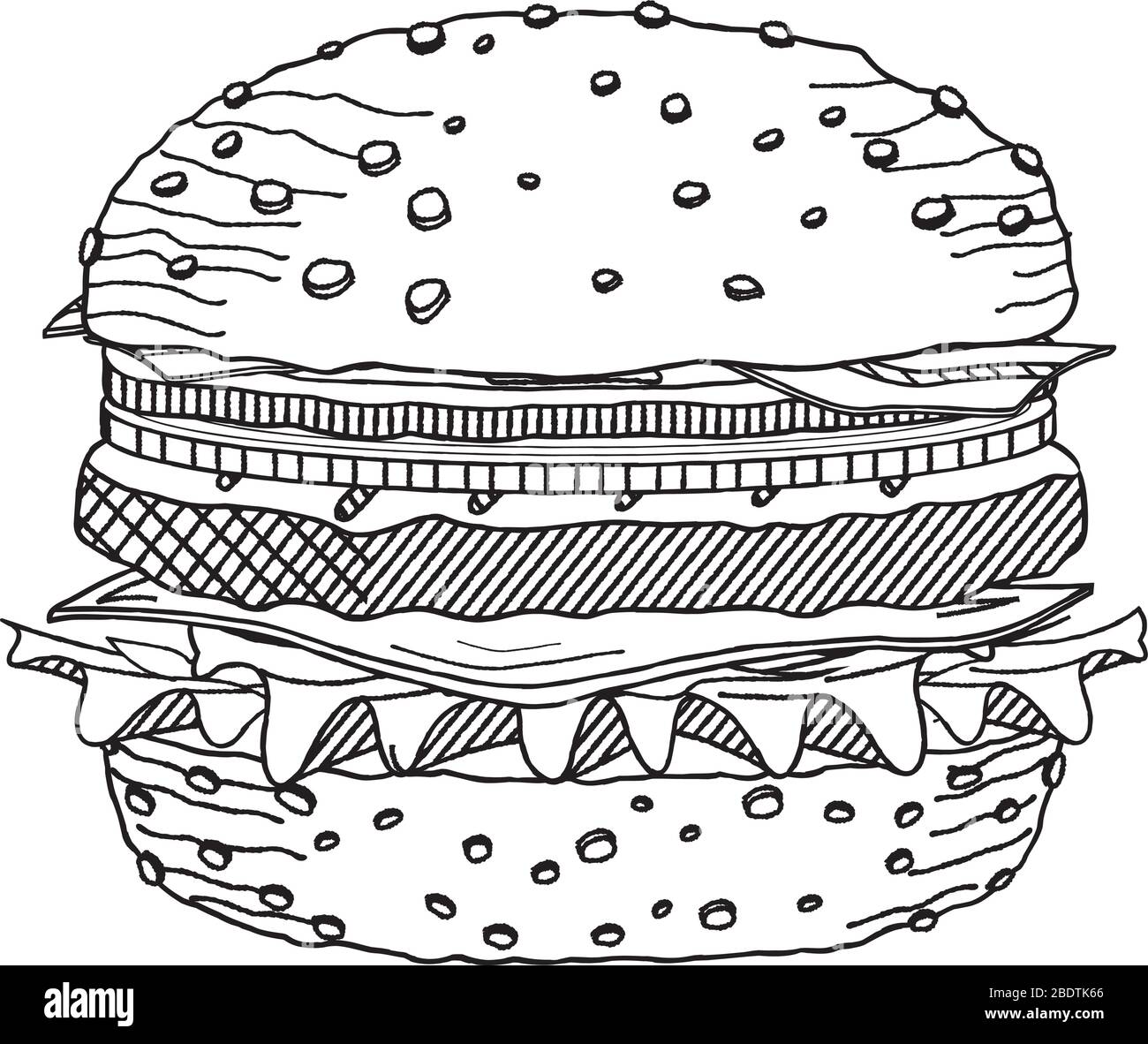 Hamburger Cheeseburger illustration dessin noir et blanc Image