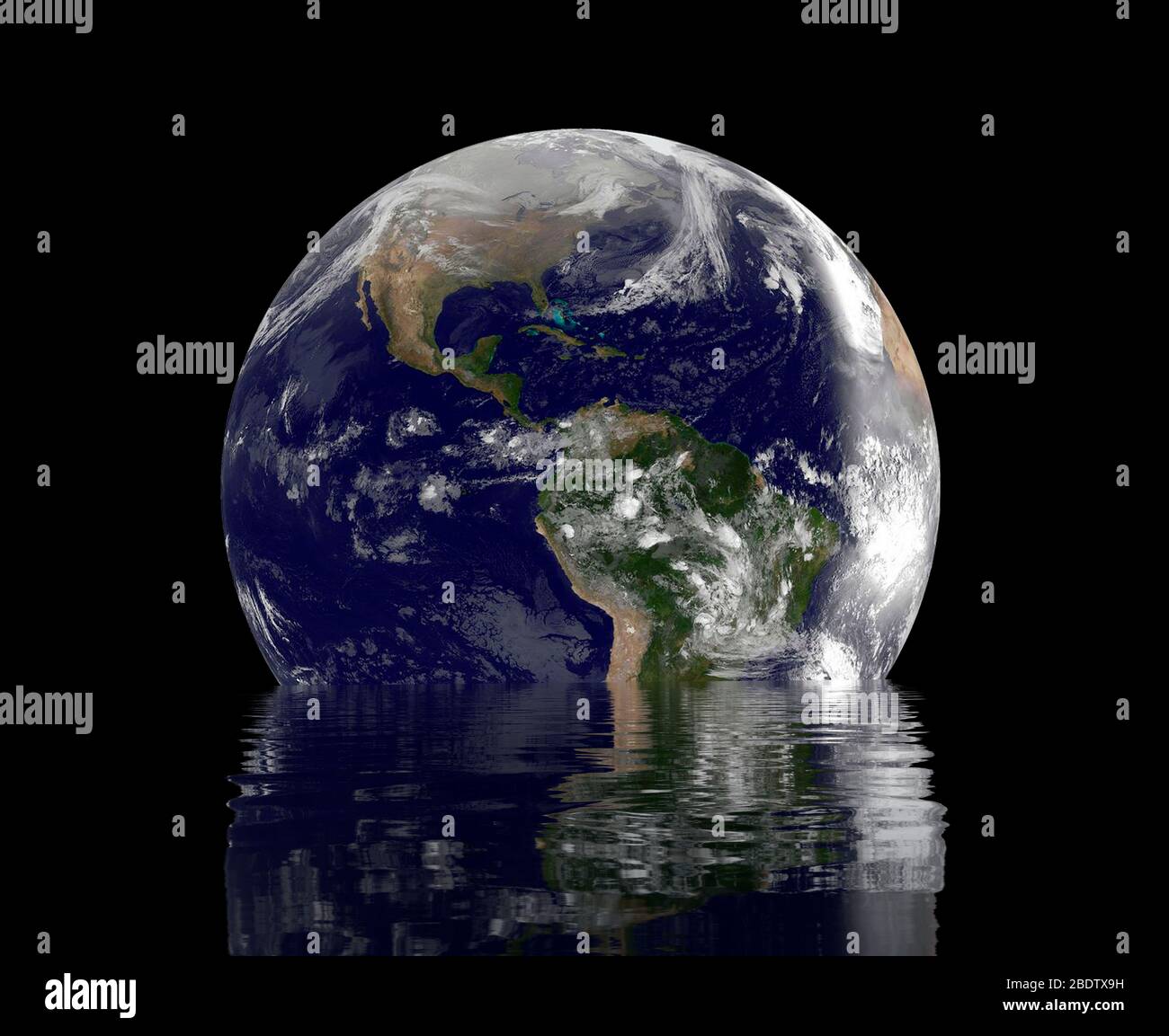 Vue futuriste de la terre globe marbre bleu disparu résection dans l'espace, changement climatique et le concept des effets du réchauffement climatique Banque D'Images