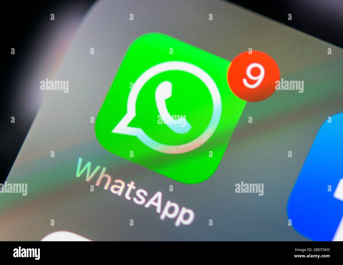 WhatsApp app, service de messagerie, icône d'application, affichage sur l'écran du téléphone mobile, smartphone, détails, format complet Banque D'Images