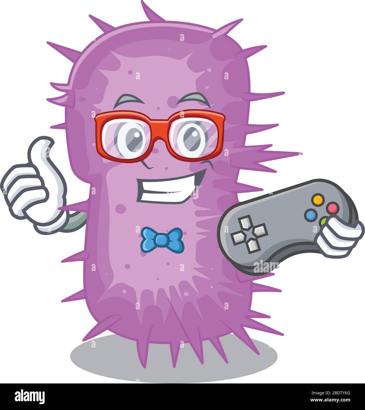 Concept de conception de mascotte d'acinetobacter baumannii gamer à l'aide d'un contrôleur Illustration de Vecteur