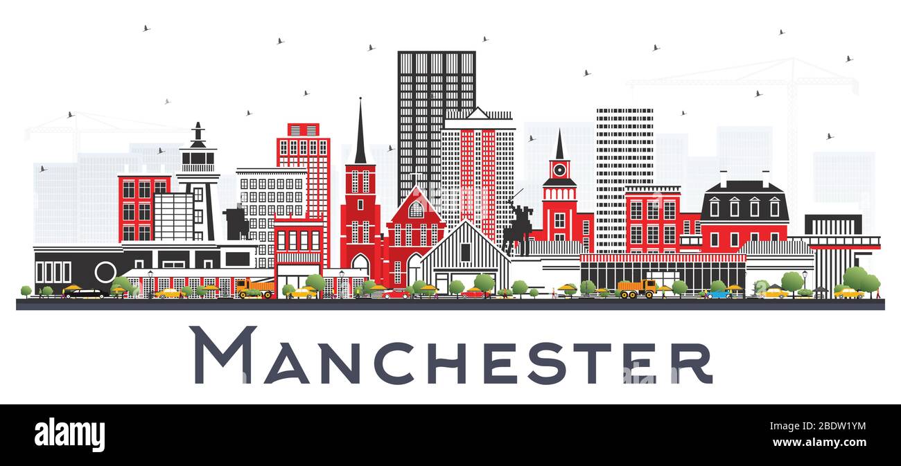 Manchester New Hampshire City Skyline avec bâtiments gris isolés sur blanc. Illustration vectorielle. Illustration de Vecteur