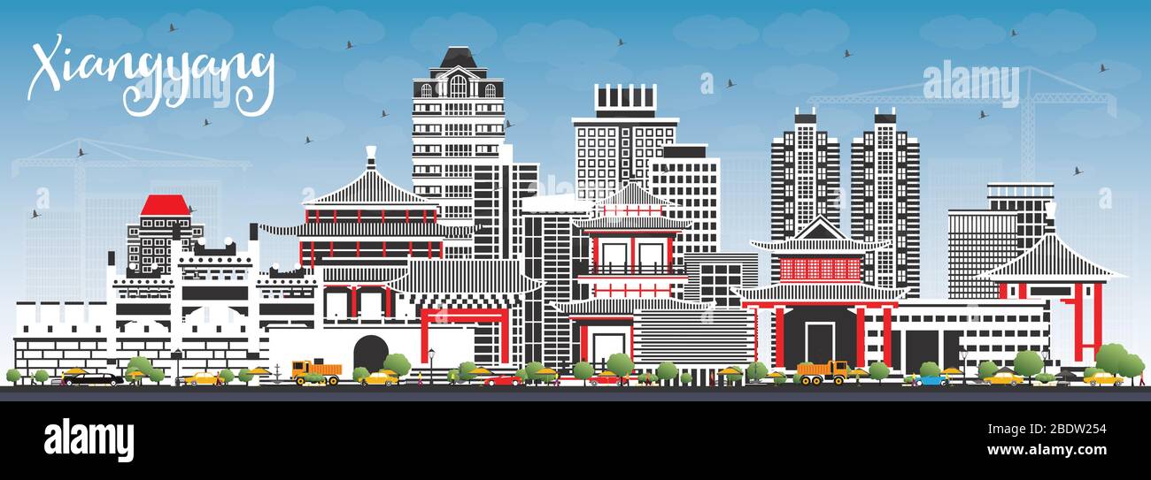 Xiangyang China City Skyline avec bâtiments couleur et ciel bleu. Illustration vectorielle. Illustration de Vecteur
