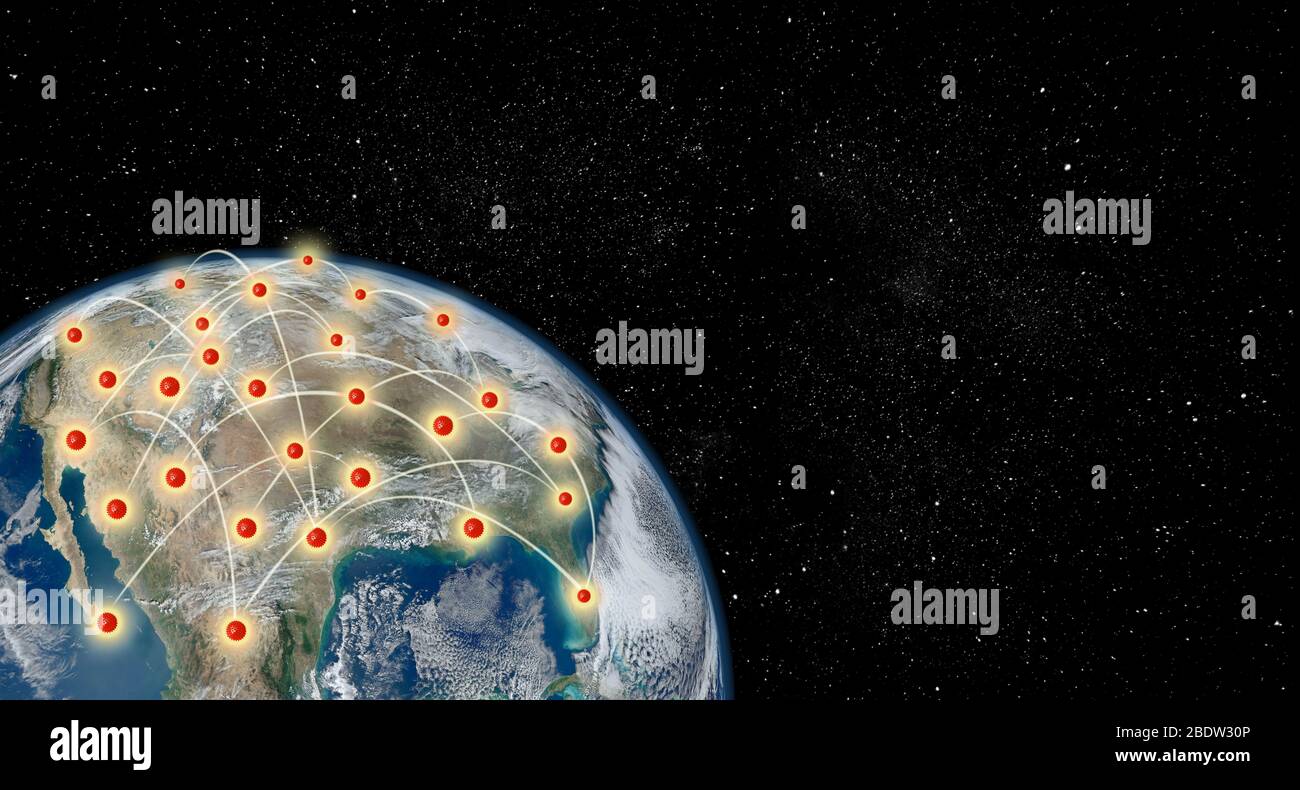 Planète Terre avec COVID-19 pandémie de coronavirus se propageant sur la carte des États-Unis, de l'Amérique du Nord et du monde, avec espace de copie. Éléments de cette im Banque D'Images