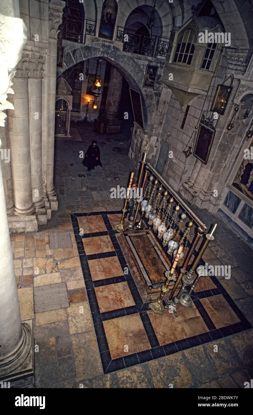 Israël, Jérusalem Vieille Ville, la pierre de l'onction de l'église du Saint Sépulcre Banque D'Images