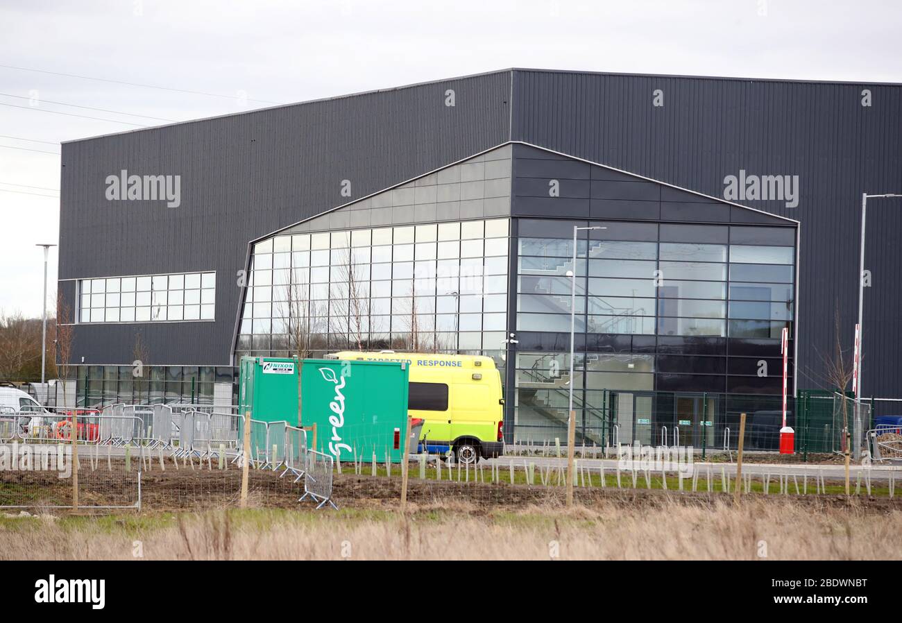 Photo non publiée précédemment d'une vue d'une unité industrielle construite pour l'industrie automobile, près de l'usine Nissan de Wearside, qui est en train d'être transformée en hôpital Nightingale de 460 lits pour le nord-est de l'Angleterre, qui prendra des patients coronavirus si les unités de la région ne peuvent pas faire face à la demande. Banque D'Images