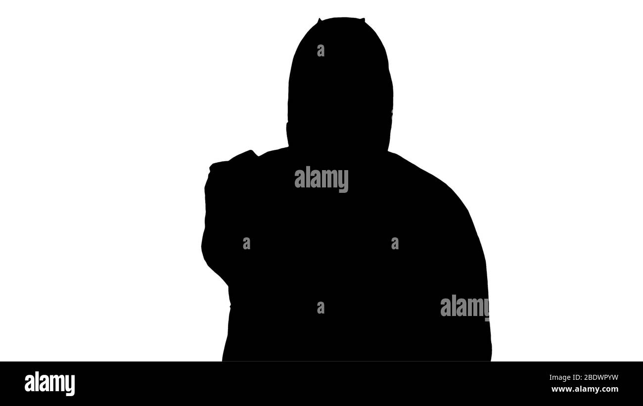 Silhouette Homme médecin dans un costume de protection tenant un inf numérique Banque D'Images