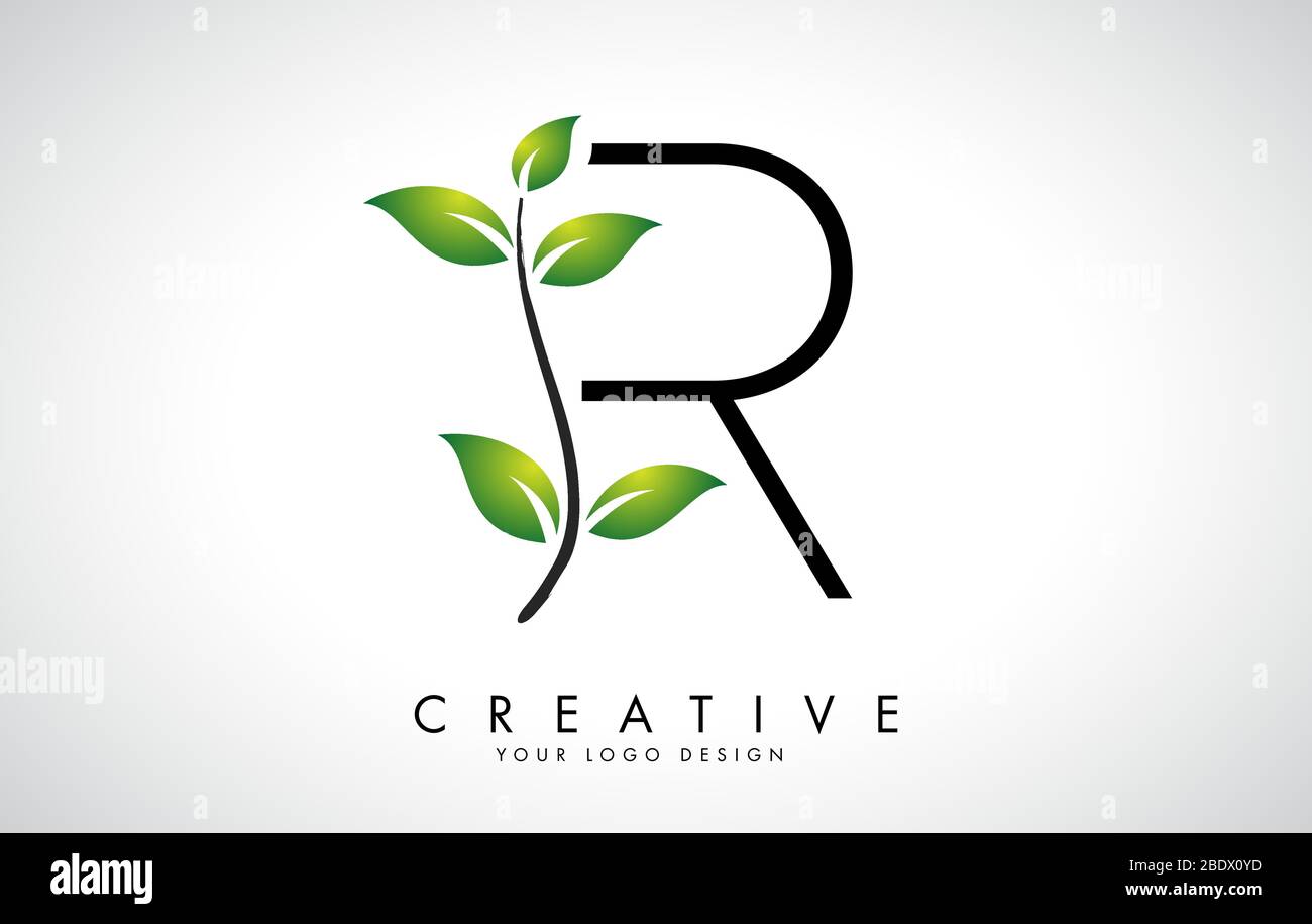 Logo Leaf lettre R avec feuilles vertes sur une branche. Lettre R avec concept de nature. Illustration vectorielle ECO et biologique. Illustration de Vecteur