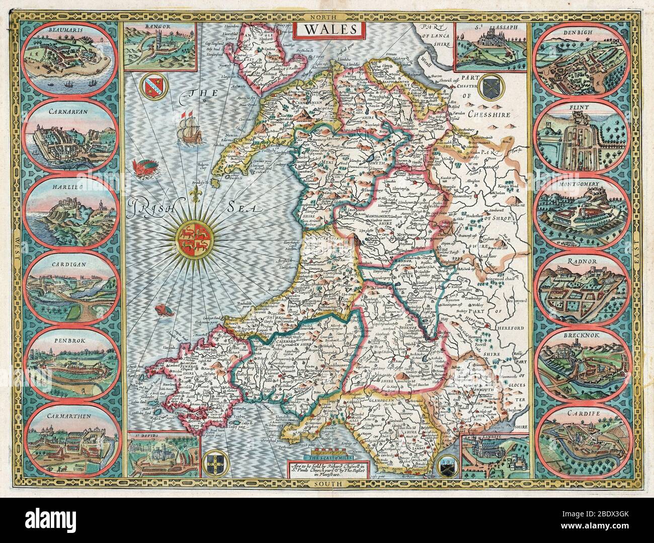 John Speed, carte du Pays de Galles, 1611 Banque D'Images