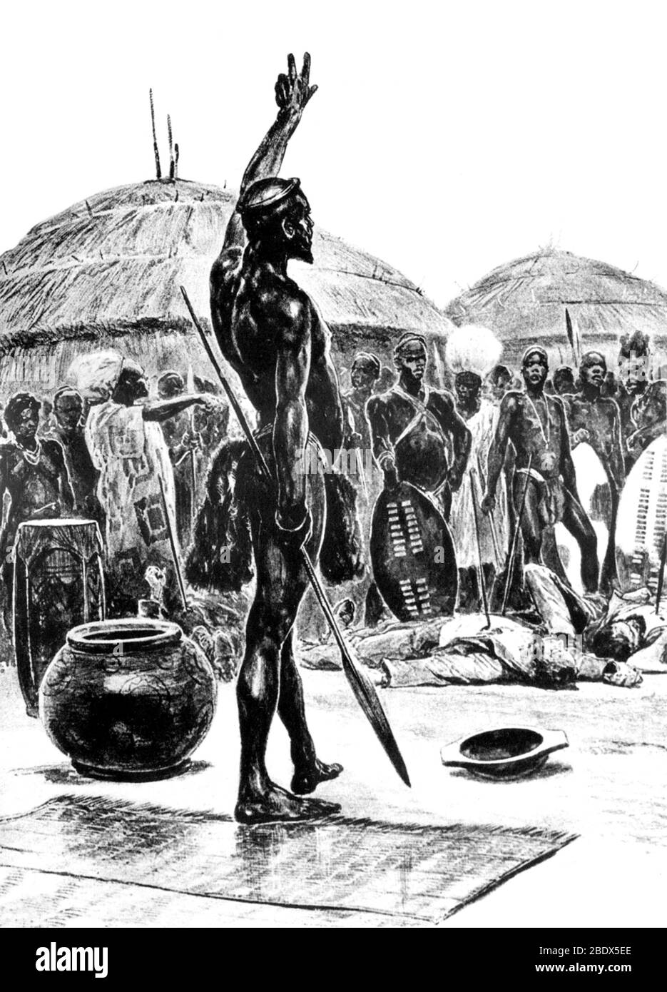 Dingane commande le massacre de la délégation de retraite de Piet, 1838 Banque D'Images