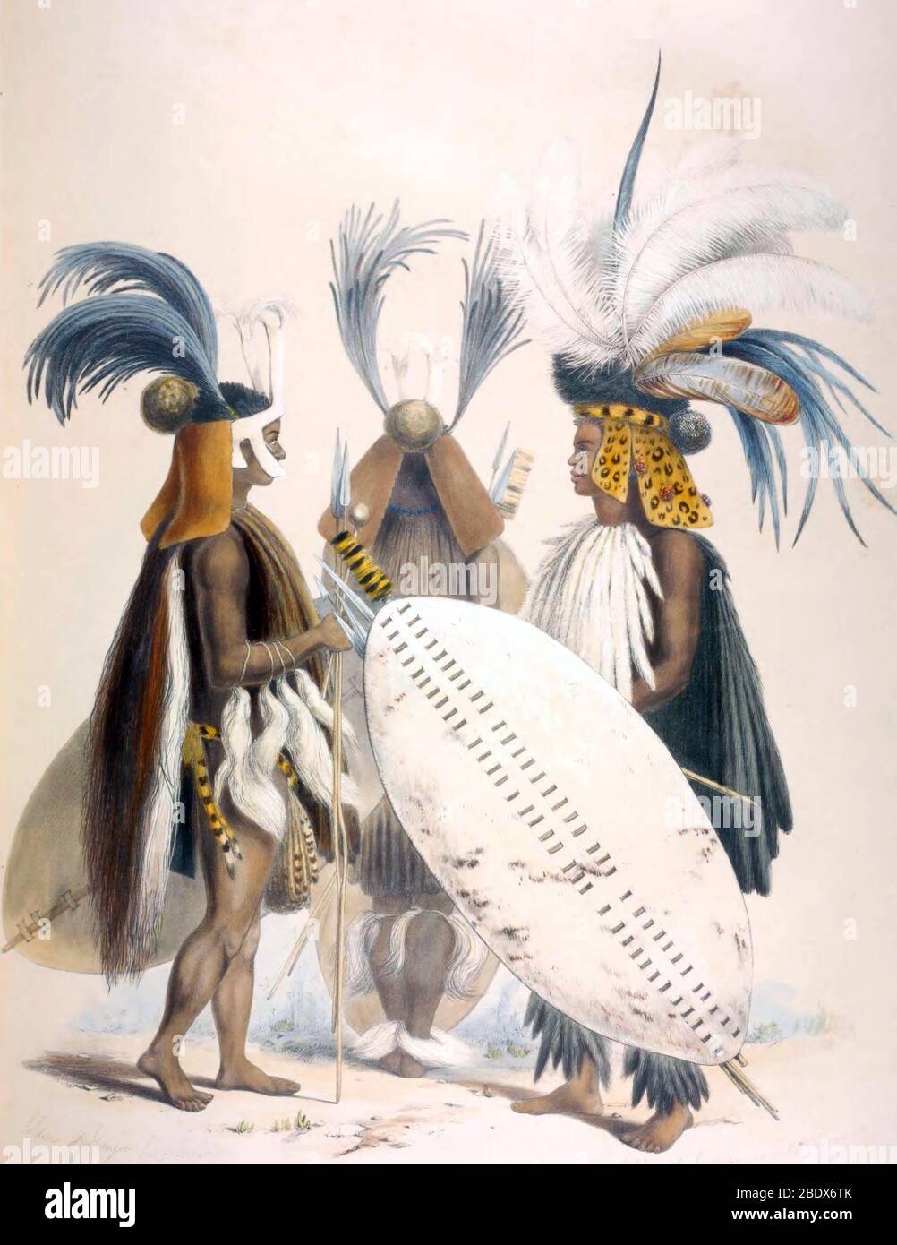 Afrique du Sud, Mpande Zulu Warriors, 1840 Banque D'Images