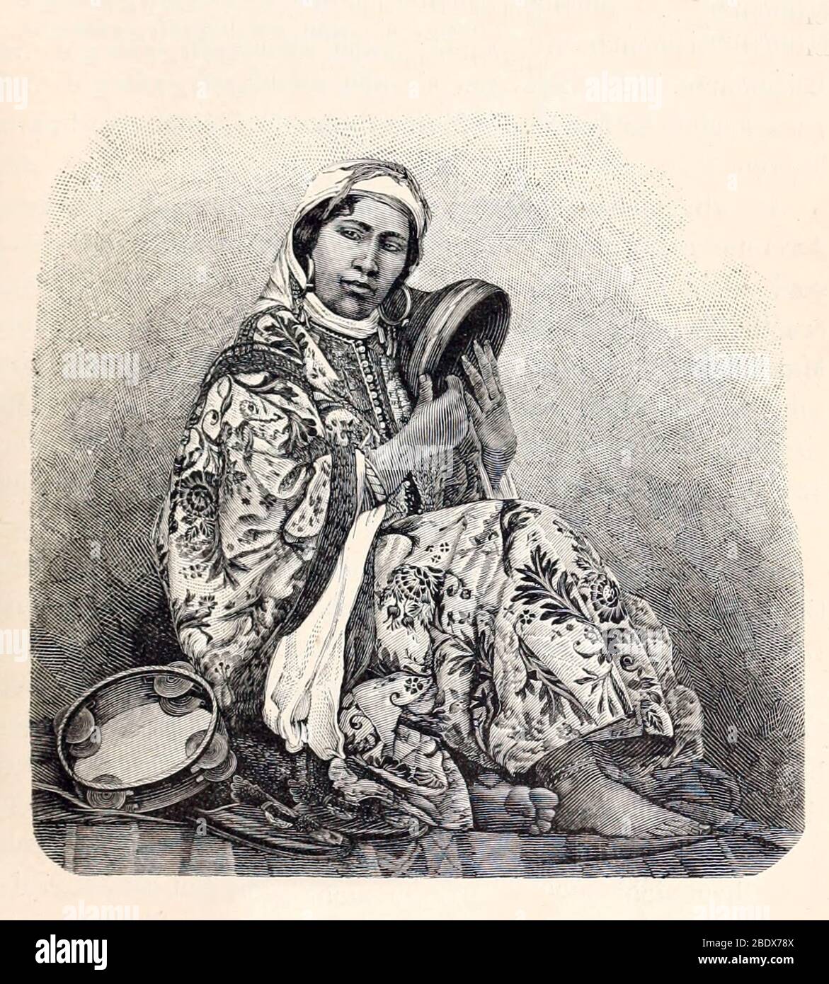 Afrique du Nord, danseuse marocaine de darbuka, XIXe siècle Banque D'Images