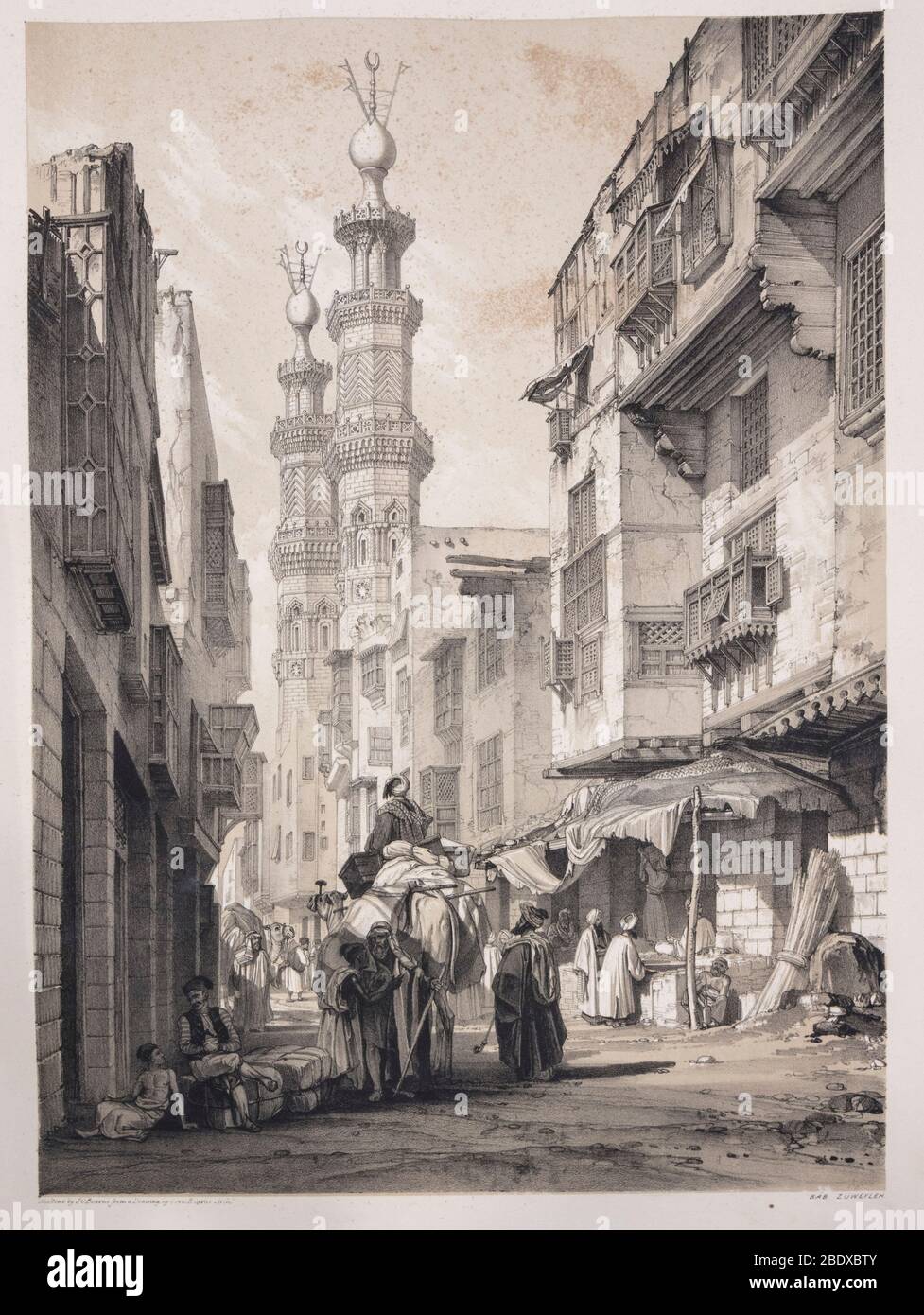 Minarets de la mosquée d'al-Mu'ayyad à Bab Zuwaila, Robert Hay, illustrations du Caire, Londres, 1840 Banque D'Images