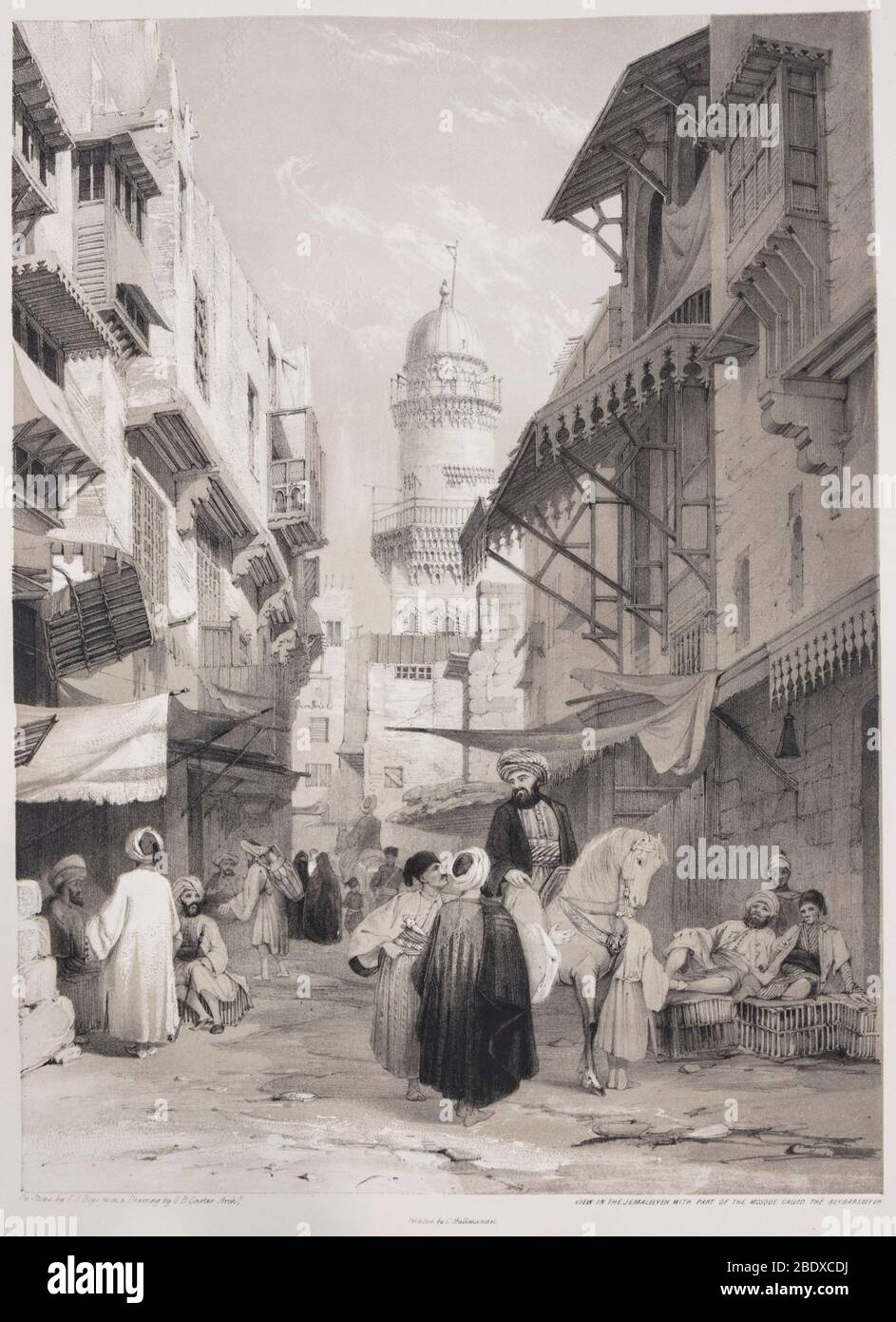 Vue dans le Jemaleeyeh, avec une partie de la mosquée Beybarseeyeh, Robert Hay, illustrations du Caire, Londres, 1840 Banque D'Images