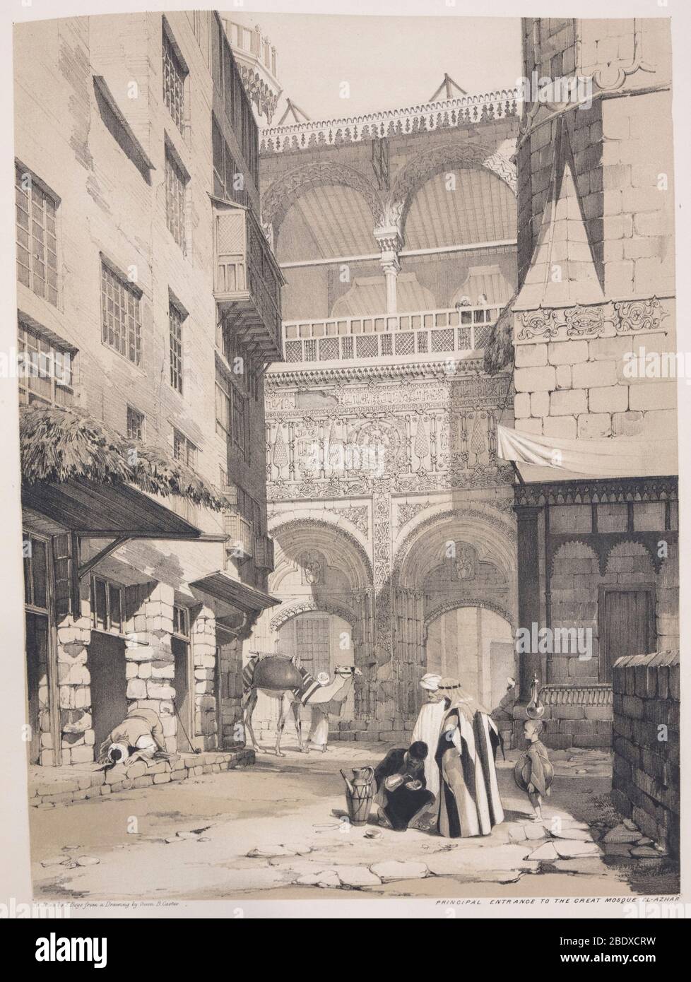 Entrée principale à la Grande Mosquée El-Azhar, Robert Hay, illustrations du Caire, Londres, 1840 Banque D'Images