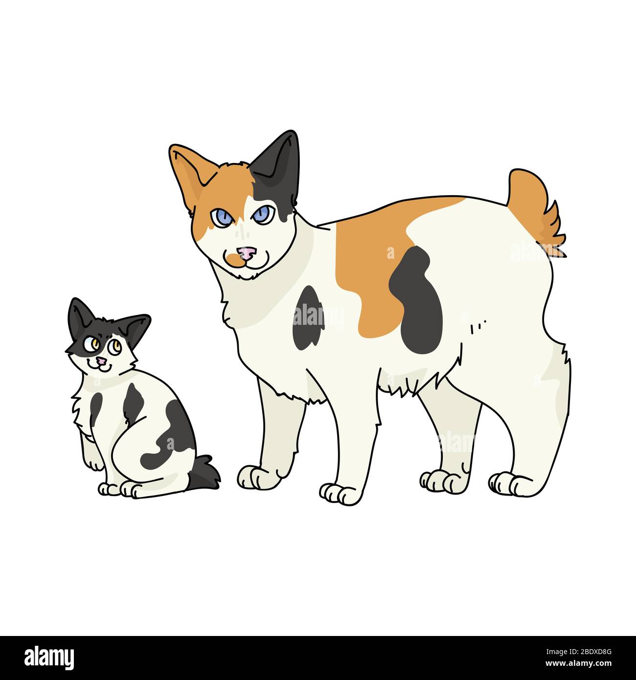 Mignonne Bande Dessinee Japonaise Bobtail Chat Et Chaton Vecteur Clipart Race De Chat Pedigree Pour Les Amoureux De Chat Chaton Domestique De Calico A La Puree Pour Animal De Compagnie Image Vectorielle