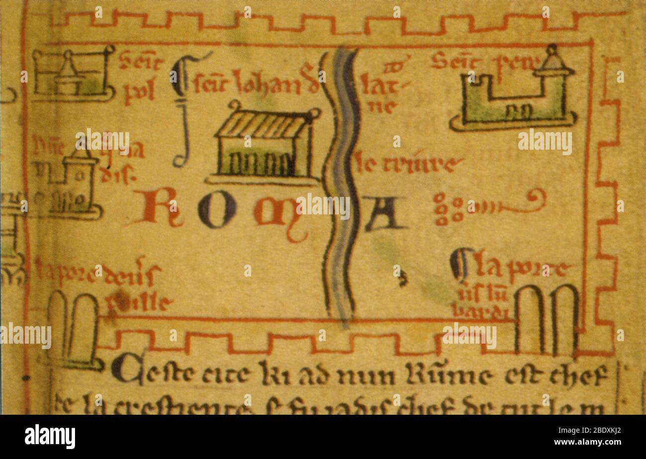 Chronica Majora, détail de la carte de Rome, 13ème siècle Banque D'Images