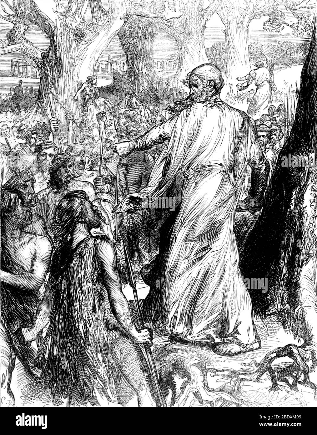 Les druides incitant les Britanniques à s'opposer aux Romains, 60 AD Banque D'Images