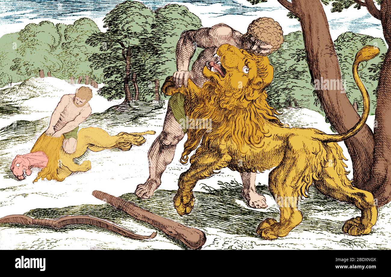 Hercules et le Lion de Nemean Banque D'Images