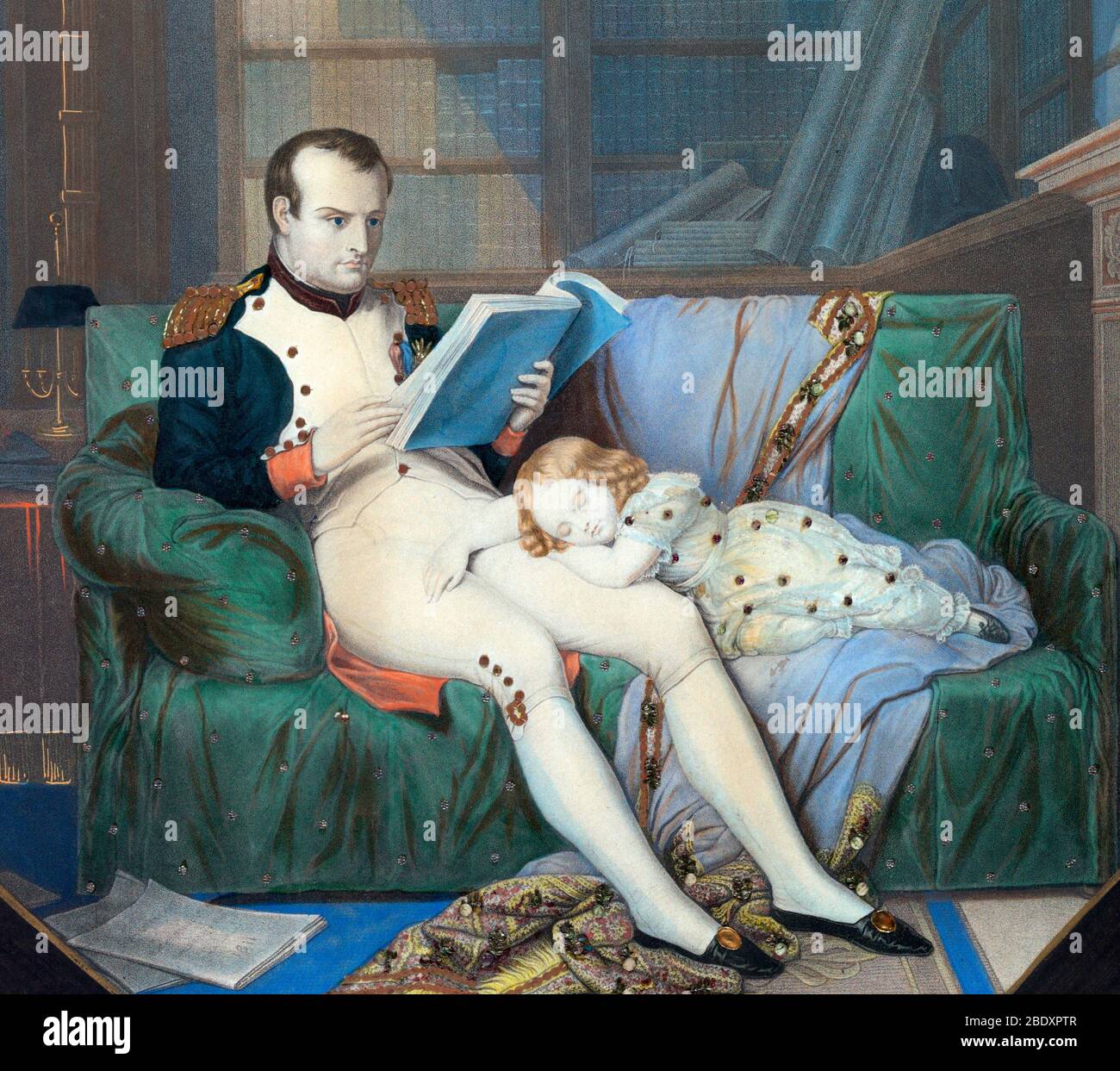 Napoléon lecture avec fils Banque D'Images