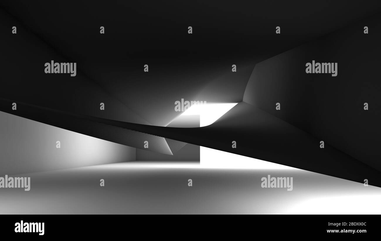 Arrière-plan abstrait sombre et minimal avec installation moderne dans une pièce, illustration de rendu en relief Banque D'Images